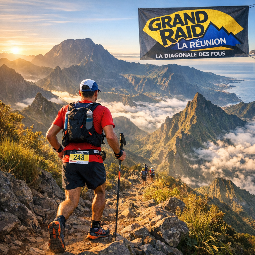 Coureurs de trail sur les reliefs de La Reunion